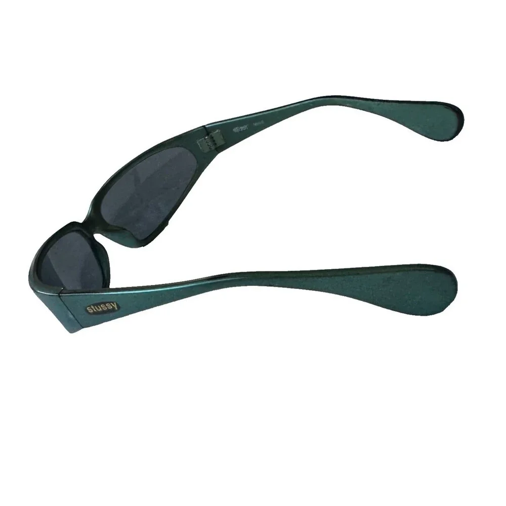 VTG  Vintage Stussy Seville Sunglasses Metallic Green Wrap Around Sport 90s Y2K